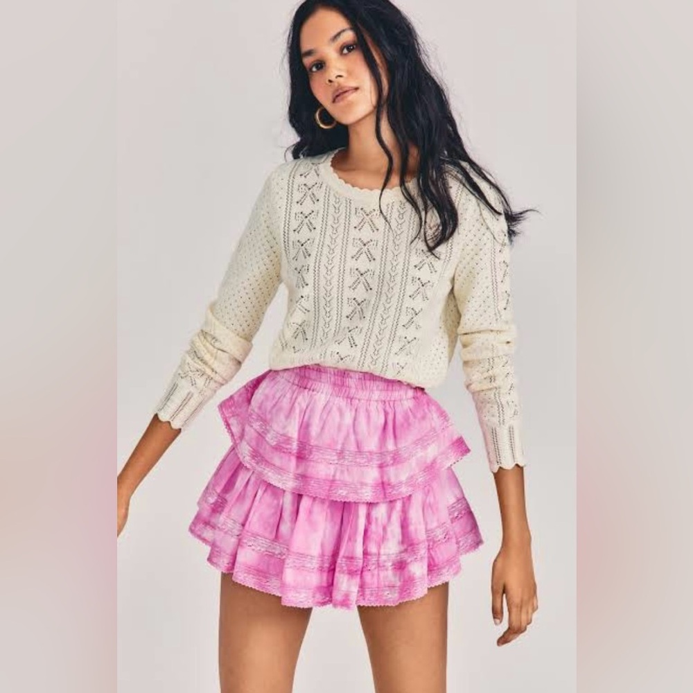 Loveshackfancy begonia hand dyed ruffle mini skirt xs.
